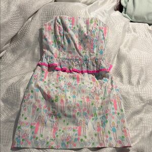 Lilly Pulitzer Strapless Dress with Pink and Green Accents